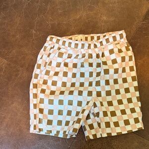 Rylee + Cru Tan and White Checkered Kids Swim Trunks